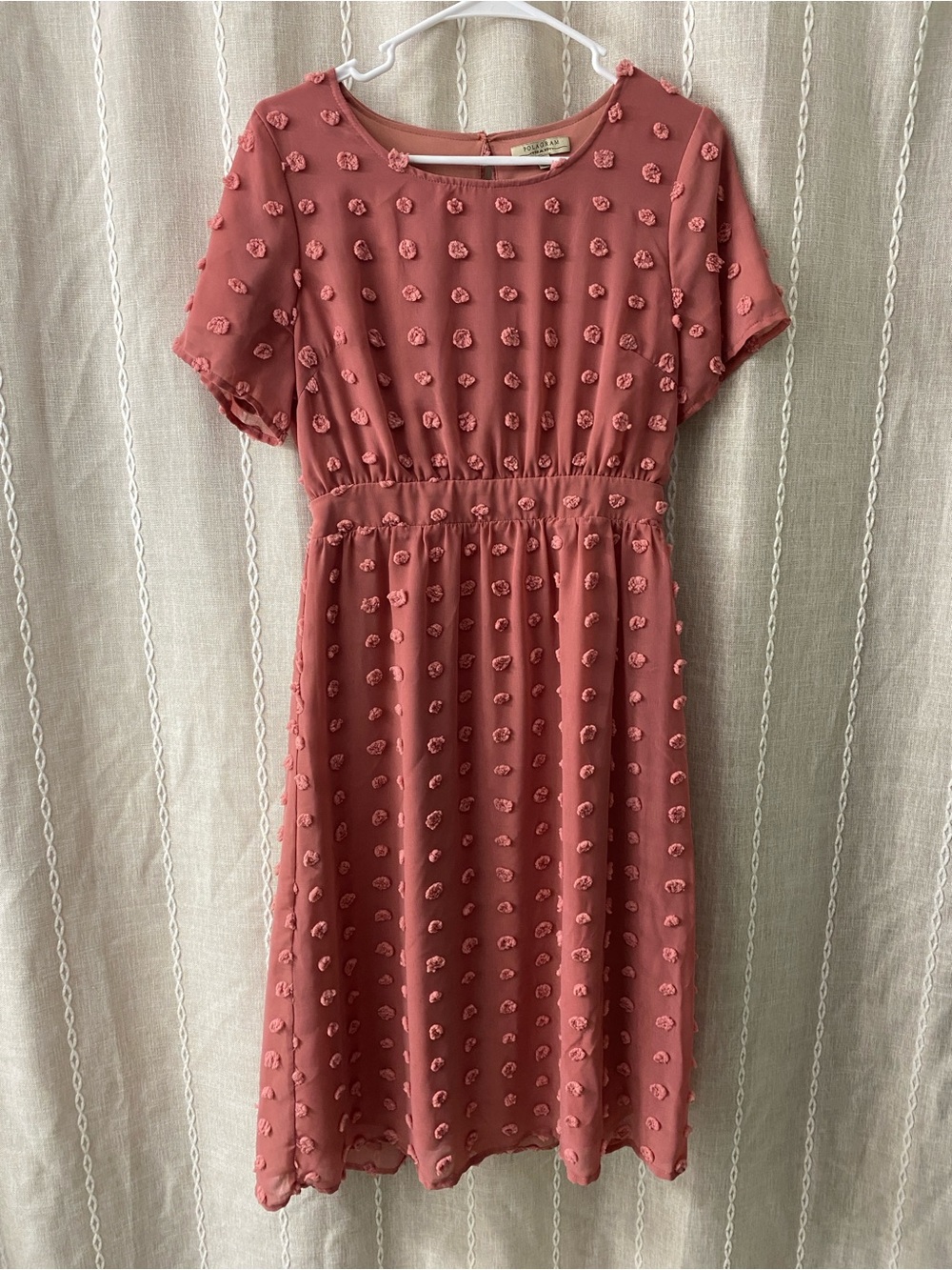 Polagram Dusty Rose Midi Dress with Pom Dot Texture